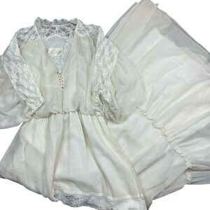 Vintage 70s Roberta California ivory/cream lace trim maxi dress USA Size M